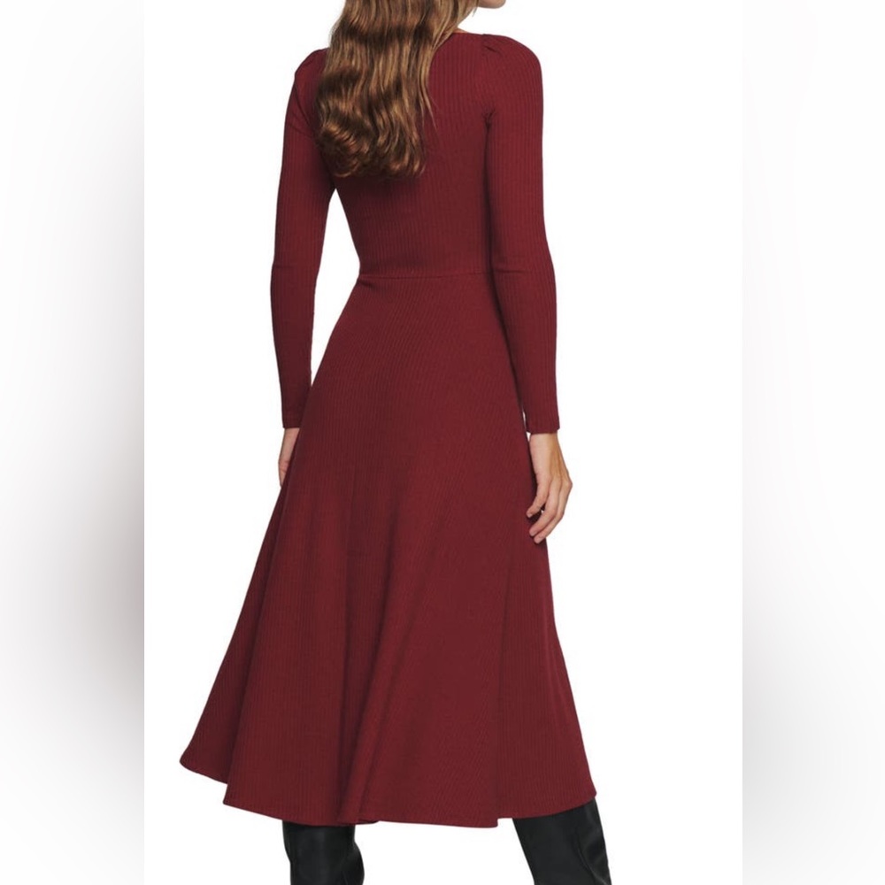 Reformation Ribbed Long-Sleeve Midi Dress in Burgundy - Picture 4 of 6